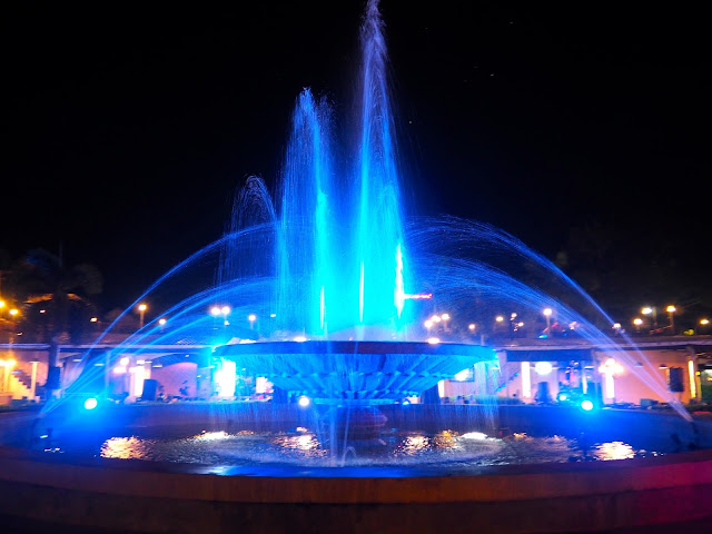 Nam Phou fountain with lights at night, Vientiane, Laos