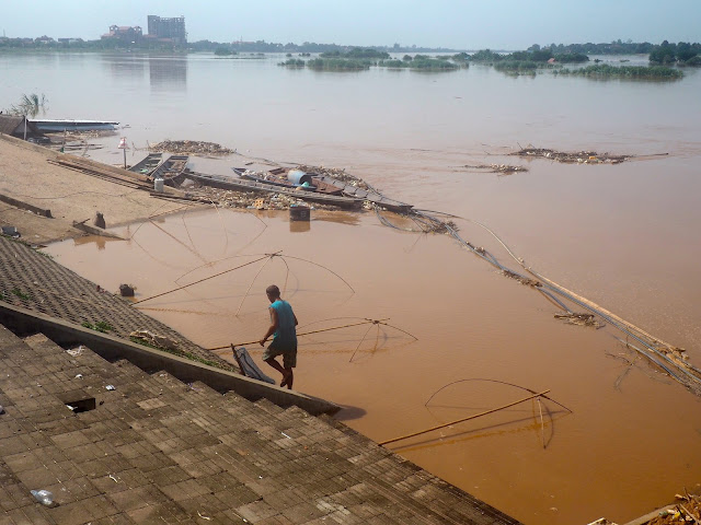 Fishing in the Mekong river in Vientiane, Laos