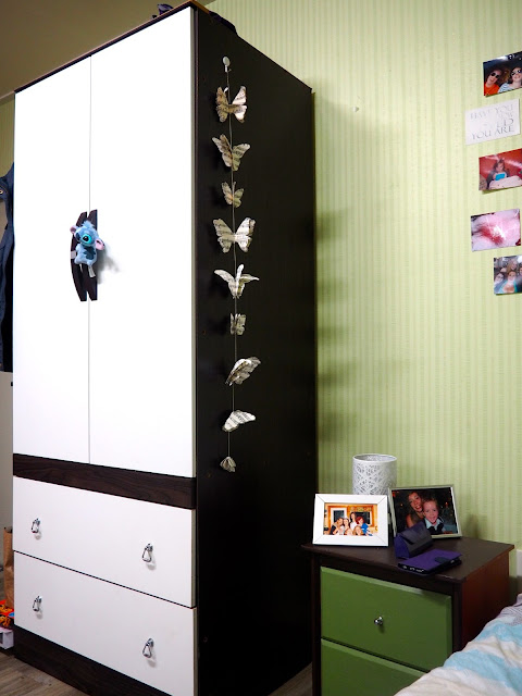 Storage space and decorations inside studio apartment in Busan, South Korea