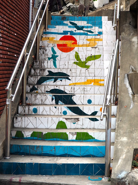 Street art on stairs in Jungang-dong, Busan, South Korea