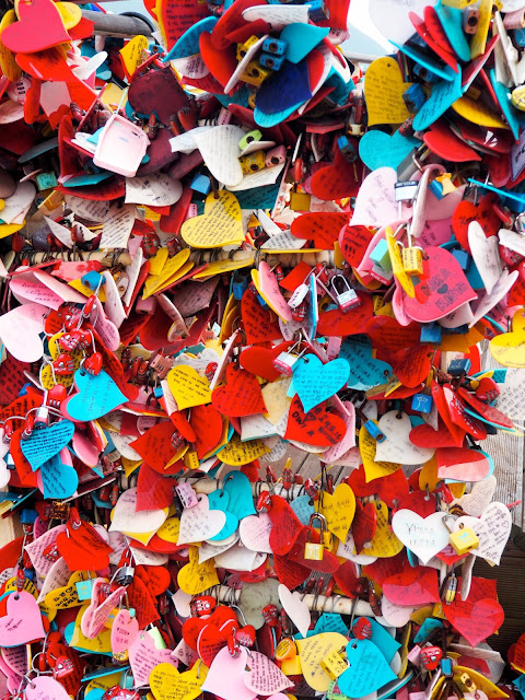 Plastic hearts for couples in Yongdusan Park, Nampo-dong, Busan, South Korea