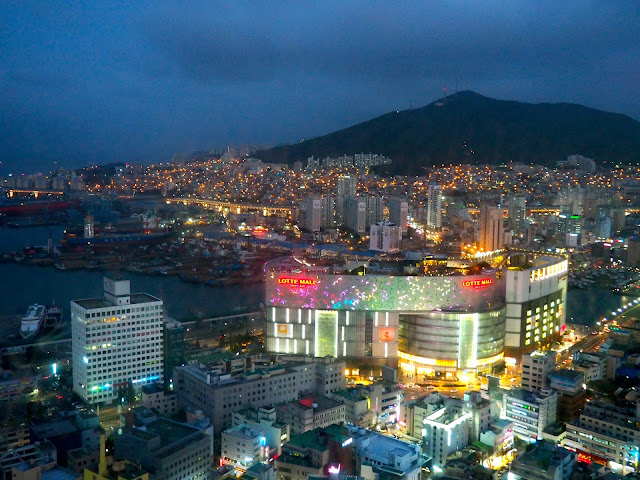 View from Busan Tower at night, including Lotte Mall, over Nampo-dong, Busan, South Korea