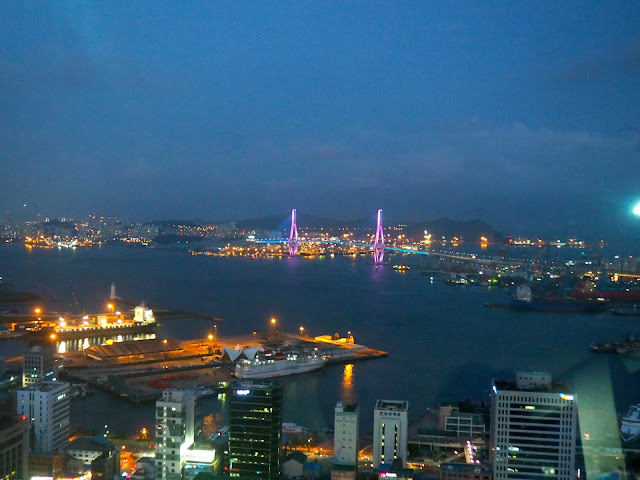 View from Busan Tower at night, including Gwangan Bridge, from Nampo-dong, Busan, South Korea