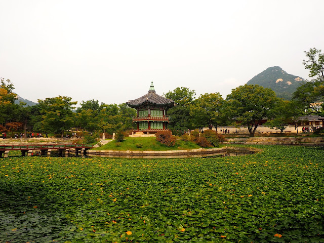 Pavilion in the pond at Gyeongbokgung palace, Seoul, South Korea