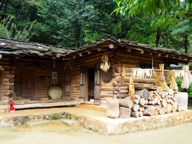 Log cabin mountain house in the Korean Folk Village, Yongin, Gyeonggi-do, South Korea
