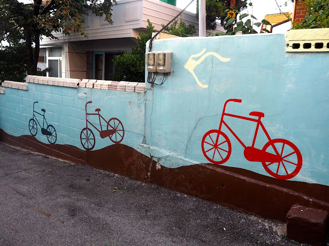 Bicycle street art in the Ji-dong mural village in Suwon, South Korea