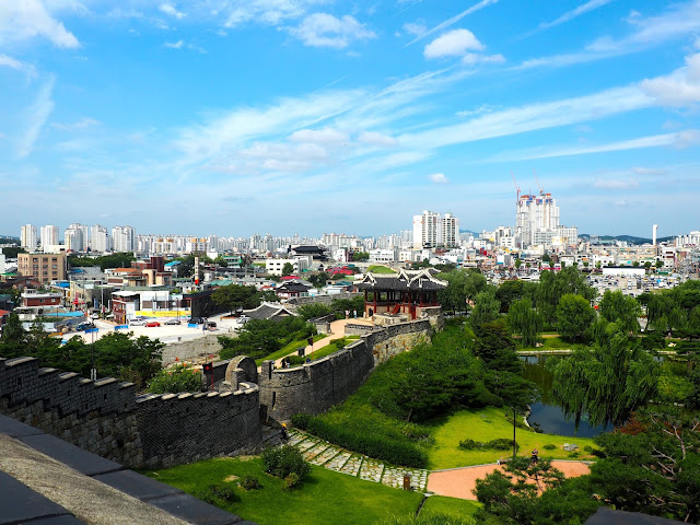 View from Hwaseong Fortress walls over Suwon, Gyeonggi-do, South Korea