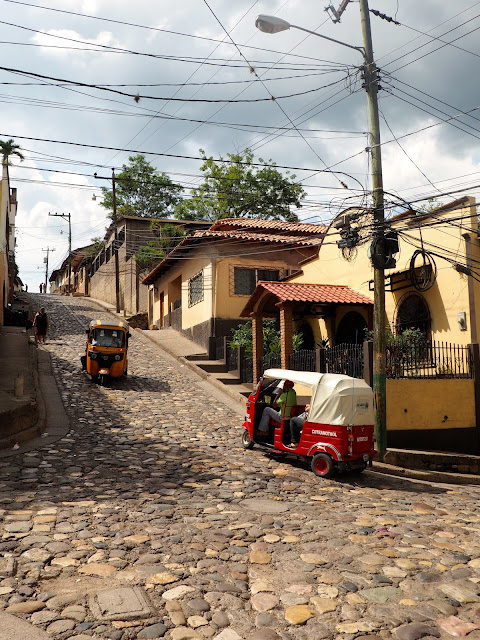 Cobbled streets and tuk tuks in Copan, Honduras