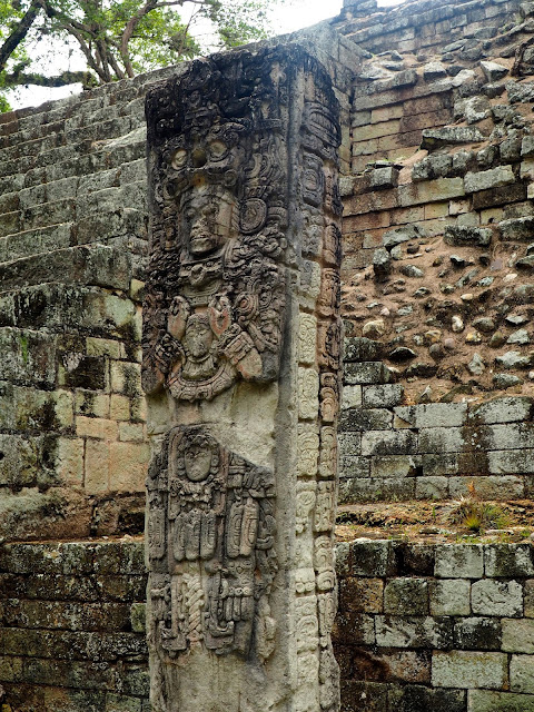 Mayan carvings at the temple ruins outside Copan, Honduras