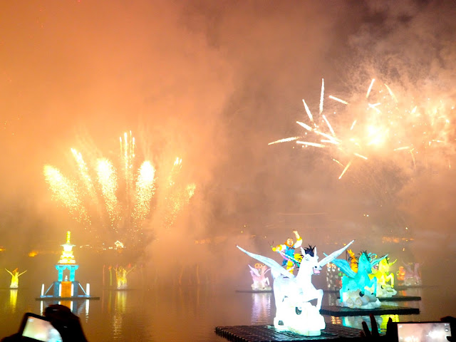 Opening ceremony fireworks display and river lanterns at Jinju Lantern Festival, South Korea