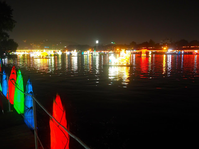 Lanterns on the river at night at Jinju Lantern Festival, South Korea