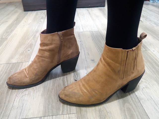 New Addition | brown suede ankle boots with small high heel