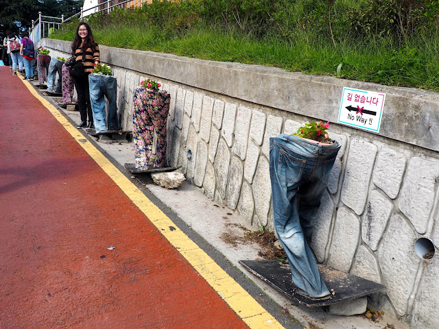 Trousers / pants made into flower pots in Gamcheon Village, Busan, South Korea