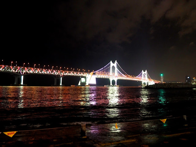 Gwangan bridge lit at night, Busan, South Korea