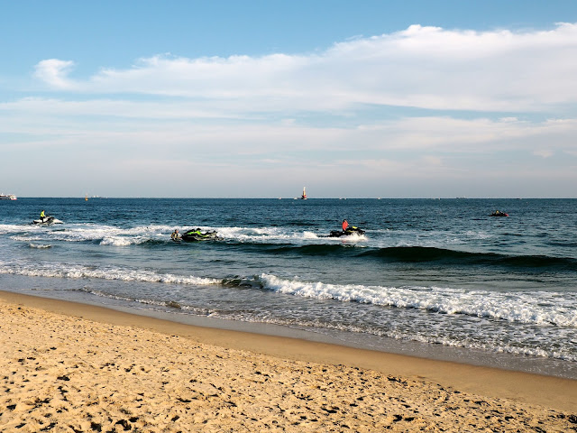 Jet skis in the ocean at Haeundae beach, Busan, South Korea