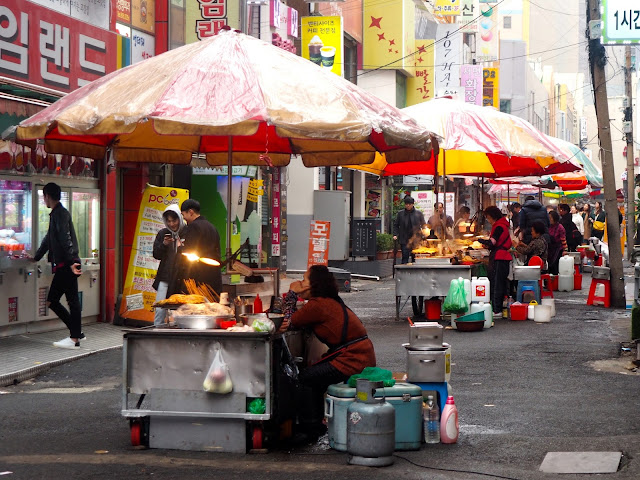 Street food carts in a small street in Seomyeon, Busan, South Korea