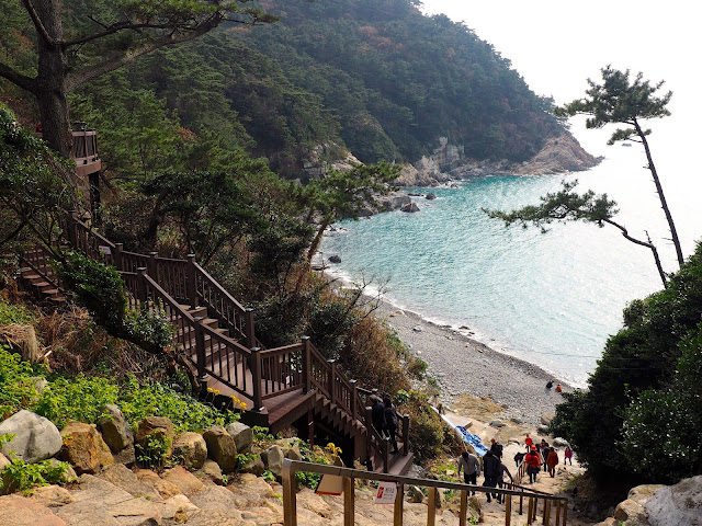 Stairway down to pebble beach in Taejongdae Park, Busan, South Korea