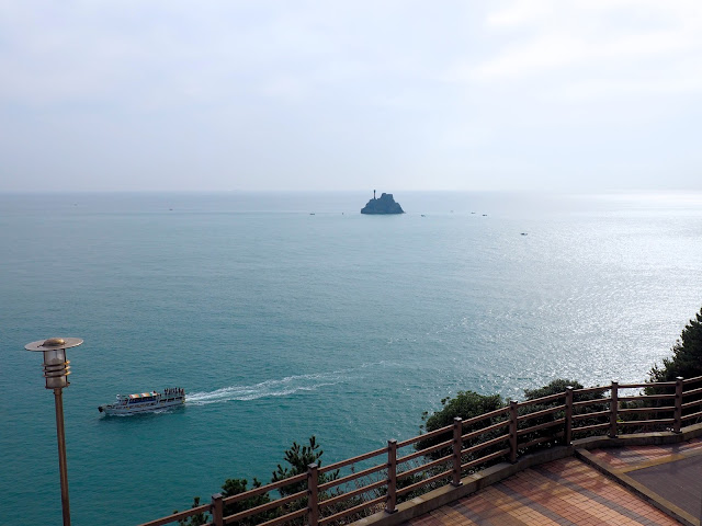 Ocean view with Teapot Island taken from near Yeongdo Lighthouse in Taejongdae Park, Busan, South Korea