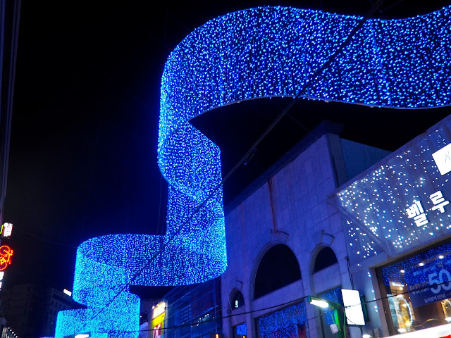 Banner of lights above the street, part of Christmas display in Nampo, Busan, South Korea