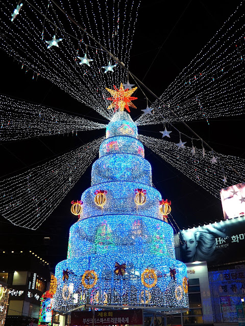 Giant Christmas tree of lights in Nampo, Busan, South Korea