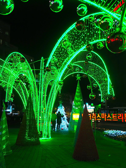 Green Christmas tree grotto lights in Nampo, Busan, South Korea