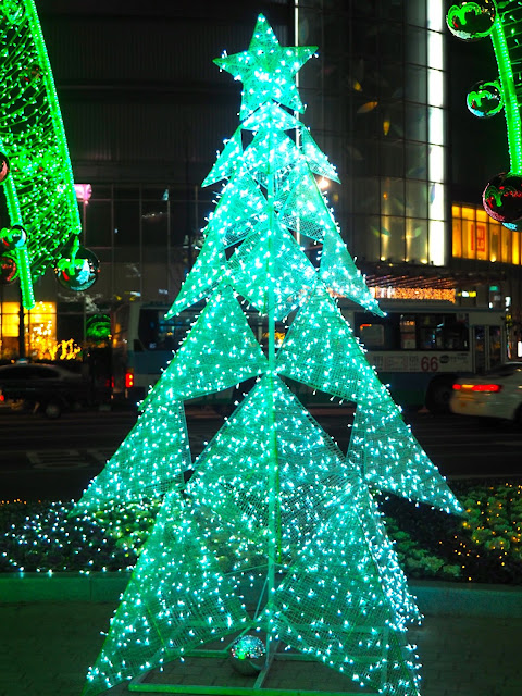 White Christmas tree in the lights grotto in Nampo, Busan, South Korea