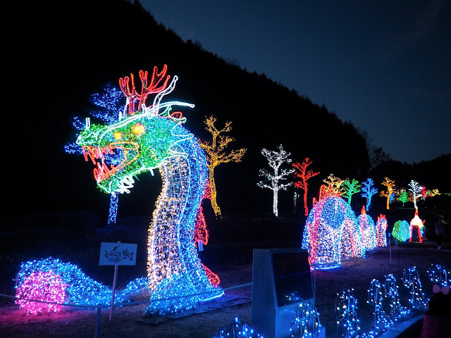 Dragon light display at the Light Festival in Boseong Green Tea Plantation, South Korea