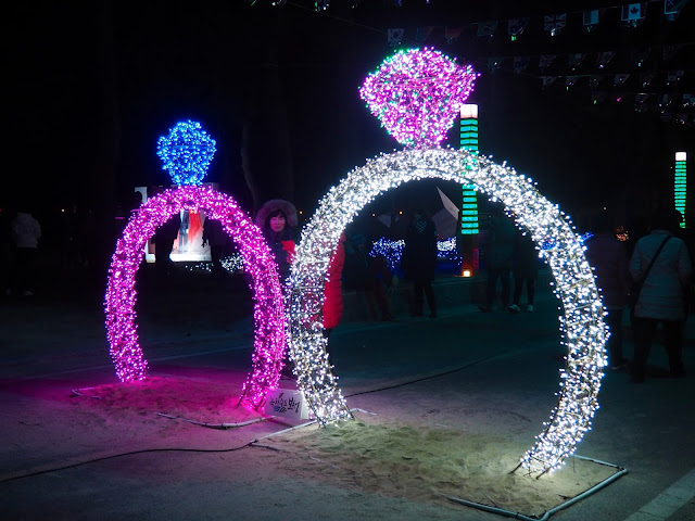 Matching diamond rings display at the Light Festival at the Yulpo Beach area of Boseong Green Tea Plantation, South Korea