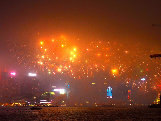 Chinese New Year fireworks over Victoria Harbour, Hong Kong, 2017