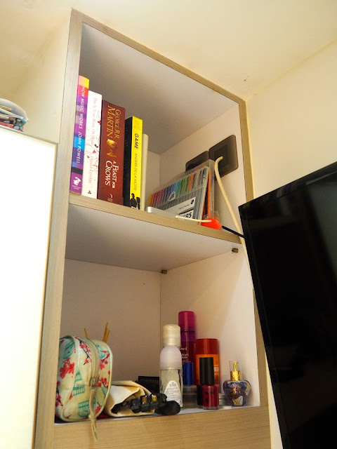 Shelves in my studio apartment in Sham Shui Po, Kowloon, Hong Kong