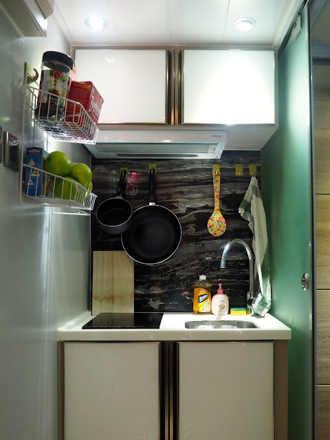 Kitchen area of my studio apartment in Sham Shui Po, Kowloon, Hong Kong