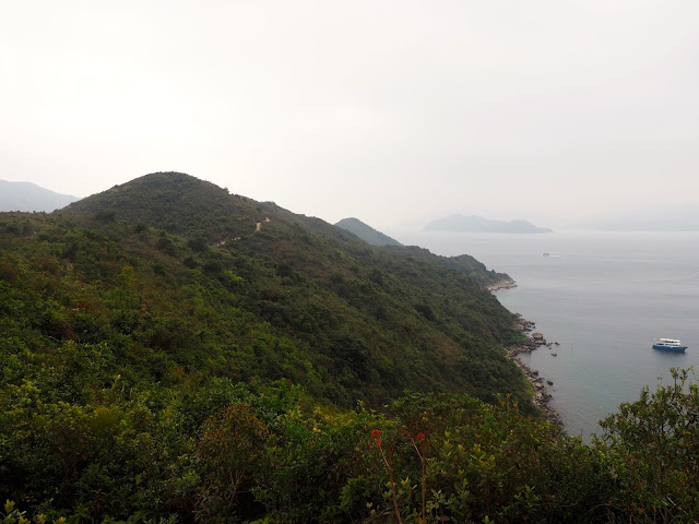 Looking along the hiking trail down the length of Sharp Island, Hong Kong