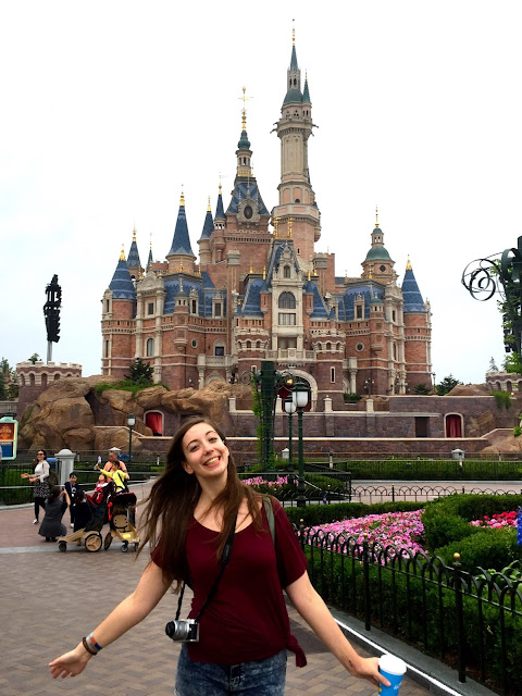 Posing at the Enchanted Storybook Castle, Shanghai Disneyland, China