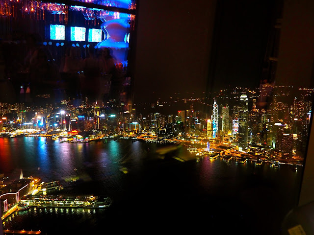 Victoria Harbour and Hong Kong skyline taken from Ozone bar in the ICC at night