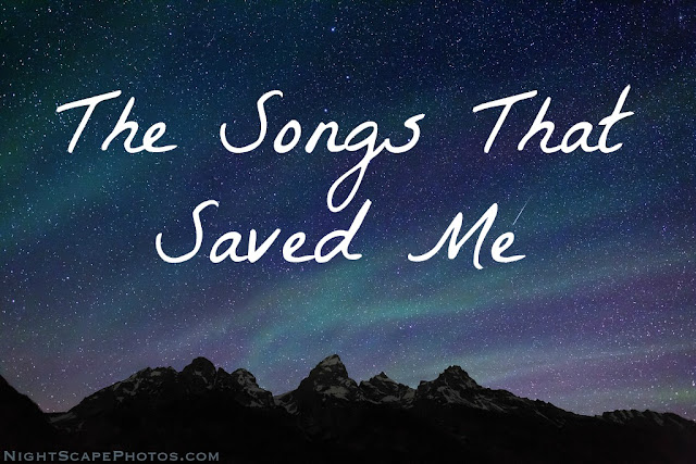 "The Songs That Saved Me" text on starry night sky background