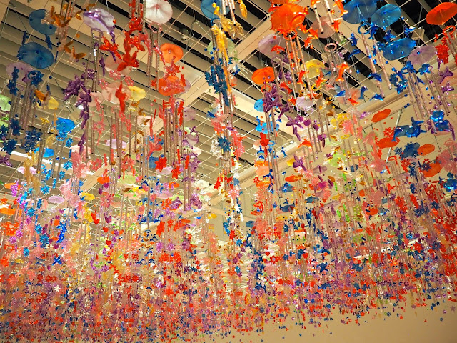 Wind chime art installation in Mori Tower Art Museum, Tokyo, Japan