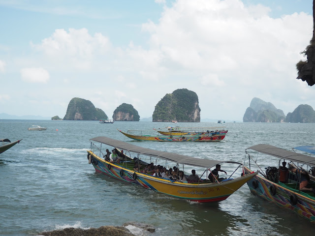Longtail boats at James Bond Island, Phang Nga Bay, Phuket, Thailand
