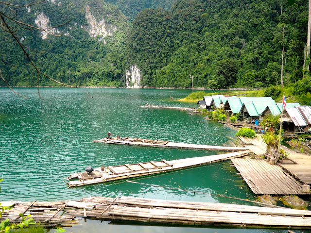 Bamboo rafts near Cheow Lan Lake, Khao Sok National Park, Thailand