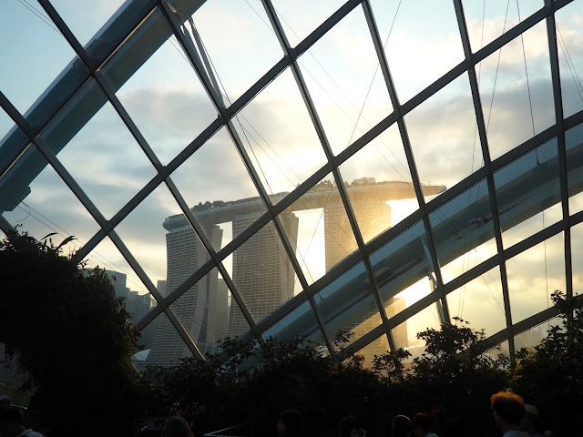 Marina Bay Sands at sunset, seen from the Cloud Forest, Gardens by the Bay, Singapore