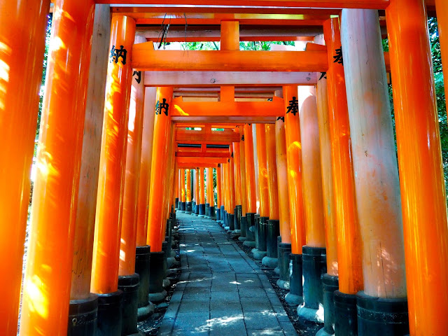 Vermillion gates at Fushimi Inari Taisha Shrine in Kyoto, Japan