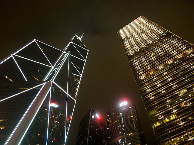 Skyscrapers at night in Hong Kong