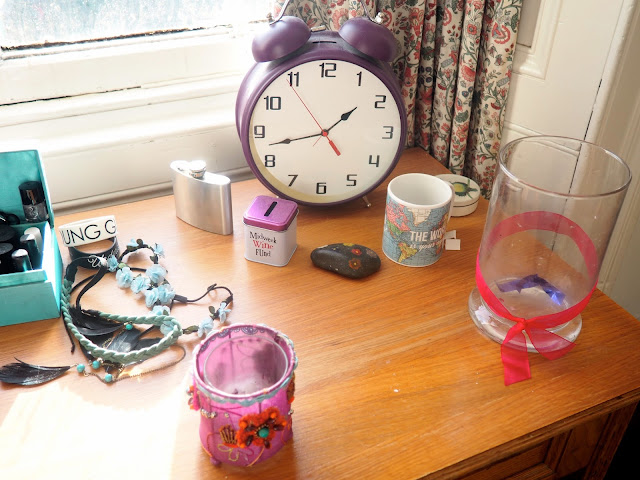 Desk details in bedroom in shared Edinburgh flat