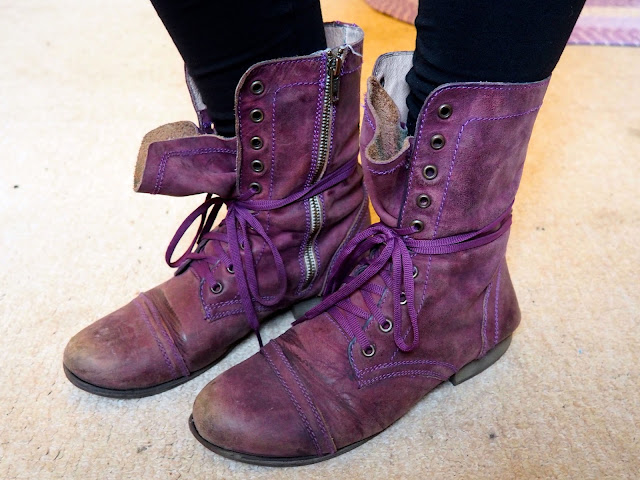 Pull the Lever | Disneybound Yzma outfit shoe details of purple lace up combat boots