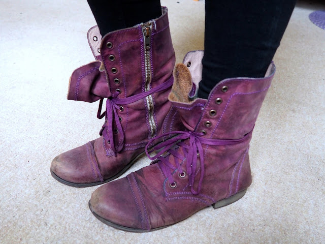 Dr Facilier Disneybound outfit shoe details of chunky purple laced combat boots
