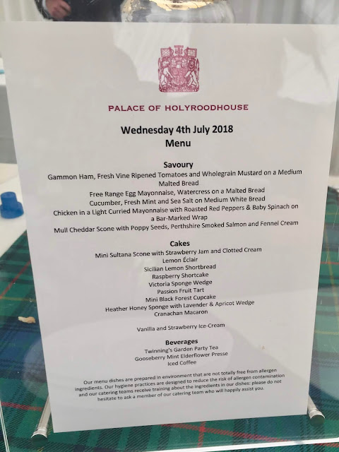 Afternoon tea menu at Holyrood Palace, Royal Garden Party