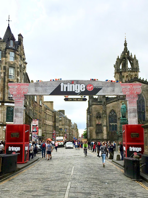 Edinburgh's Royal Mile with the Fringe Festival banners up in August 2018