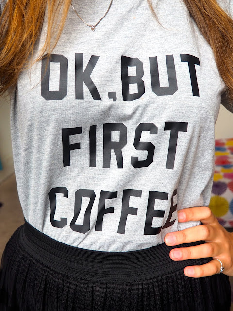 Outfit - 'Ok But First Coffee' grey print t-shirt