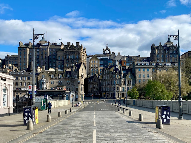 Waverley Bridge and Edinburgh Old Town - empty streets during the Covid-19 lockdown