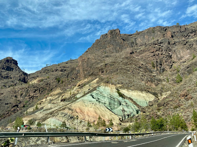 Colourful rocks in the mountains on the drive to Tasartico, Gran Canaria, Spain