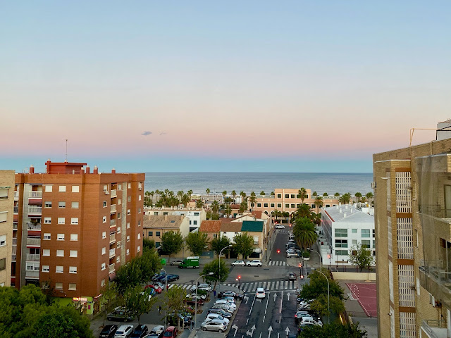 Rooftop view of the beach and ocean in Valencia, Spain